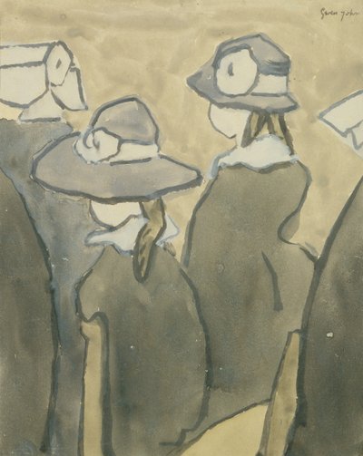 Pienet tytöt kirkossa (akvarelli paperille) tekijältä Gwen John