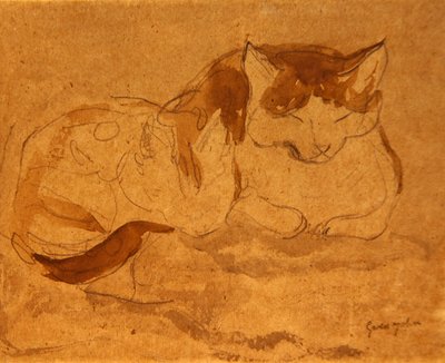 Nukkuva kissa (kynä ja akvarelli paperille) tekijältä Gwen John