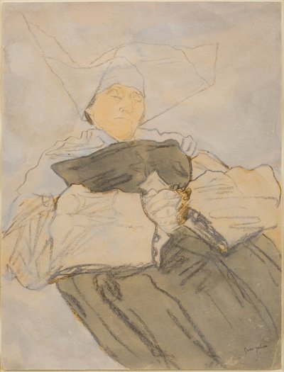 Nukkuva nunna, n. 1916-18 (Hiili, akvarelli ja guassi). tekijältä Gwen John