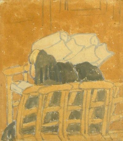 Kaksi nunnaa ja tyttö kirkossa (guassi paperilla) tekijältä Gwen John