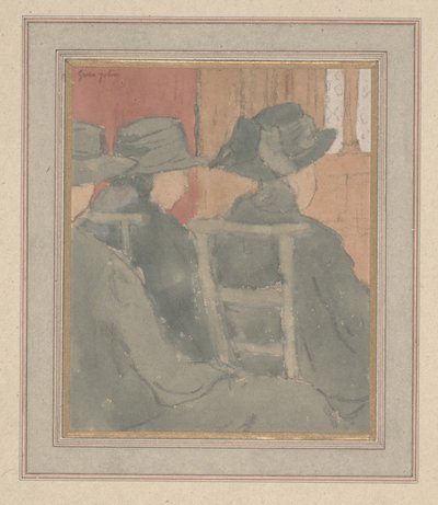 Nainen ja orpotyttö kirkossa (hiili ja akvarelli paperille) tekijältä Gwen John