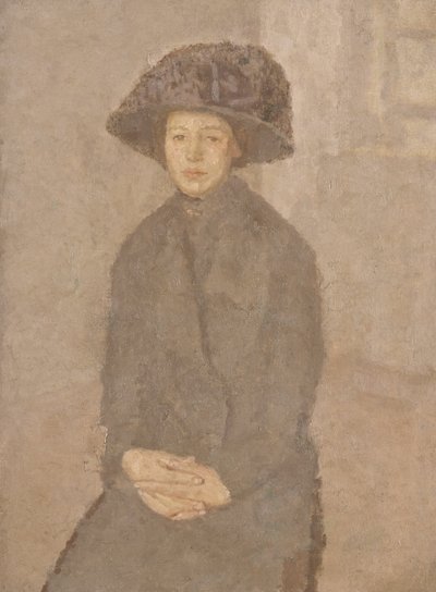 Nuori nainen, jolla on suuri hattu, n. 1917-25 (öljy kankaalle asetettuna alukselle) tekijältä Gwen John
