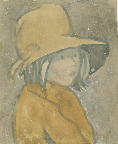 Nuori tyttö ruskeassa hatussa ja takissa (vesiväri paperille) tekijältä Gwen John