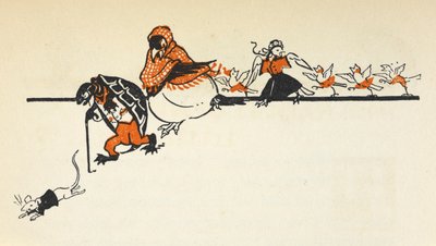 Erilaisia eläimiä Caucus Race -kilpailusta, kuten hiiri, kilpikonna, korppi ja poikaset. tekijältä Gwynedd M. Hudson