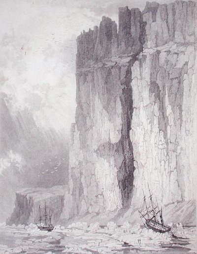 H.M.:n alusten Hecla ja Fury tilanne 1. elokuuta 1825, lähteestä "Journal of a Third Voyage for the Discovery of a North West Passage from the Atlantic to the Pacific performed in the Years 1824-25 in H.M.