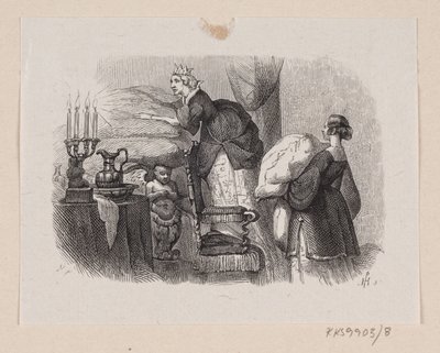 Kuvitus "Prinsessa herneellä" H.C. Andersen, "Satuja ja tarinoita", osa 1 tekijältä H.P. Hansen