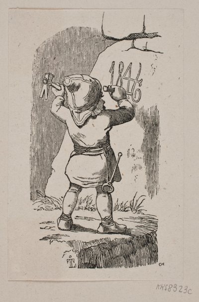Goblin kaivertaa kiveen vuoden 1846 tekijältä H. C. Henneberg