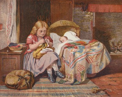 Äidin apu (värilitografia) tekijältä H. Garland
