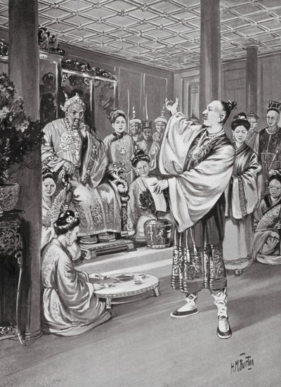 Li Po lausumassa keisarin edessä (litografia) tekijältä H. M. (after) Burton