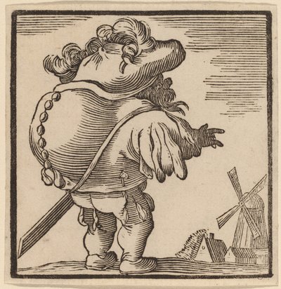 Kyttyrä tuijottaa tuulimyllyä tekijältä H. Numan after Jacques Callot
