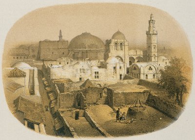 Pyhän haudan kirkko Jerusalemissa. Stelznerin etsaus - Steinkopk J.F. Editore tekijältä H. Stelzner