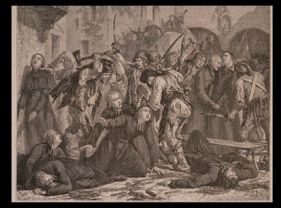 Pappien verilöyly syyskuussa 1792, kaivertanut Charles Maurand tekijältä H. de la Charlerie