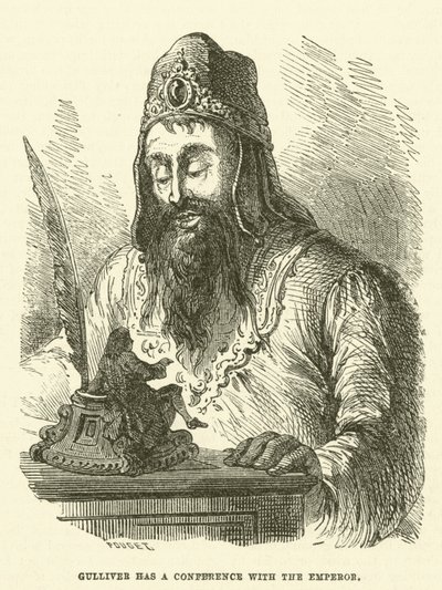 Gulliverilla on konferenssi keisarin kanssa (kaiverrus) tekijältä after Hablot Knight Browne