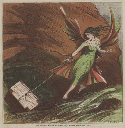 Lentävä nainen poistaa tavarat aluksesta (väri litho) tekijältä after Hablot Knight Browne