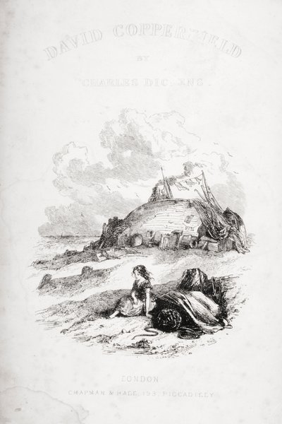 Nimisivukuvitus Charles Dickensin (1812-70) David Copperfieldistä, joka julkaistiin ensimmäisen kerran 1850 (litho) tekijältä Hablot Knight Browne