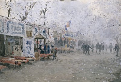 Cherry Blossom Festival, n. 1903 (akvarelli luonnonvalkoiselle paperille) tekijältä Hachir Nakagawa