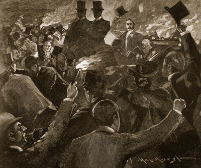 Herra Balfour Dublinissa: soihtuvalokulkue, kuvitus julkaisusta "Cassell