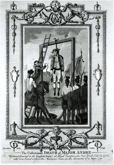 Englannin armeijan kenraalien adjutantin majuri Andren valitettava kuolema New Yorkin päämajassa 2. lokakuuta 1780, kaiverrus John Goldar (1729-1795) tekijältä Hamilton