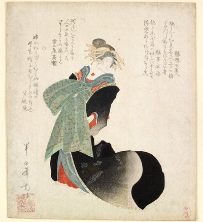 Näyttelijä Onoe Kikugoro III esittää kurtisaanin roolia, 1827 tekijältä Hannichian Nana
