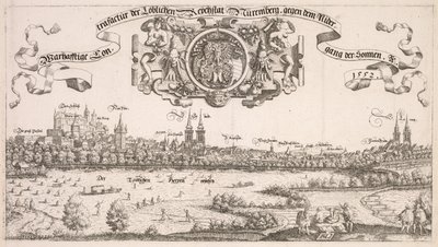 Panoraamanäkymä Nürnbergiin: Keskiosa, 1552. tekijältä Hanns Sebald Lautensack