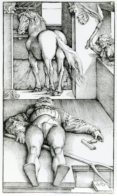 Nukkuva sulhanen ja velho tekijältä Hans (after) Baldung Grien