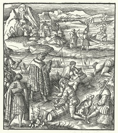 Itävallan arkkiherttua Maximilian kalastus (kaiverrus) tekijältä Hans (after) Burgkmair
