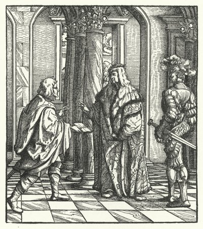 Itävallan arkkiherttua Maximilian saa Burgundin Marian suostumuksen avioliittoehdotukseensa (kaiverrus) tekijältä Hans (after) Burgkmair