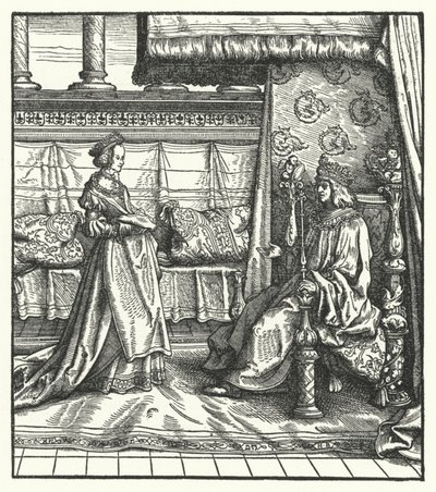 Kaarle Rohkea, Burgundin herttua tyttärensä Marian kanssa, joka myöhemmin meni naimisiin tulevan Pyhän Rooman keisarin Maximilian I:n kanssa vuonna 1477 (kaiverrus) tekijältä Hans (after) Burgkmair