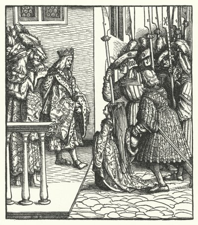 Itävallan Margaret, Itävallan arkkiherttua Maximilianuksen tytär, toimitettu Ranskan kuninkaan Ludvig XI:n holhoukseen tekijältä Hans (after) Burgkmair