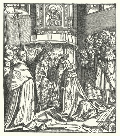 Paavi Nikolai V kruunasi Frederick III:n Pyhän Rooman keisariksi Roomassa tekijältä Hans (after) Burgkmair