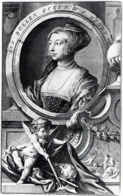 Anne Boleyn, kaiverrettu Jacobus Houbrakenin toimesta. tekijältä Hans (after) Holbein the Younger
