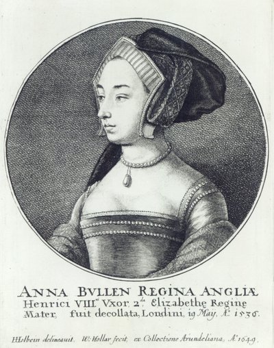 Anne Boleyn, kaivertanut Wenceslaus Hollar tekijältä Hans (after) Holbein the Younger