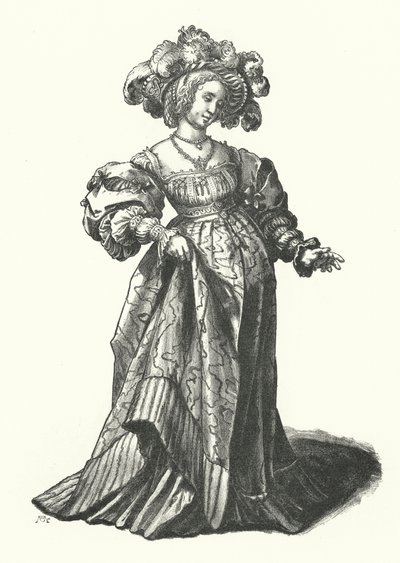 Baselin naisen puku (kaiverrus) tekijältä Hans (after) Holbein the Younger