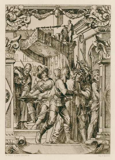 Jeesus Kristus, Pilatus pesee kätensä (kaiverrus) tekijältä Hans (after) Holbein the Younger