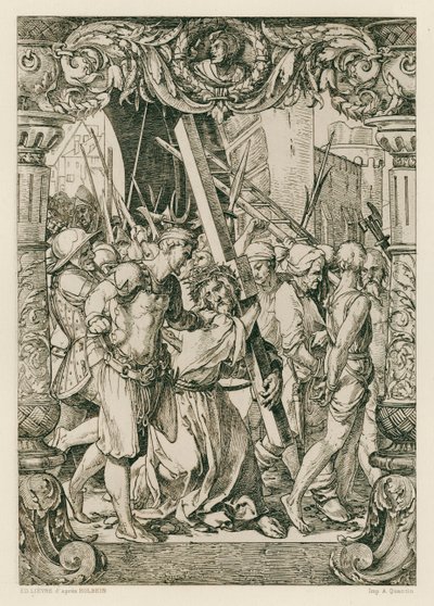 Jeesus Kristus, kiipeä Golgatalle (kaiverrus) tekijältä Hans (after) Holbein the Younger