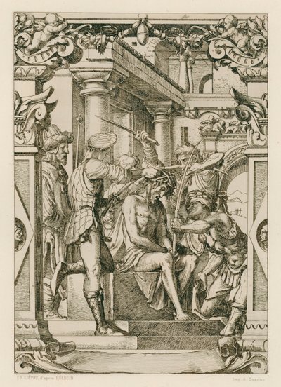 Jeesus Kristus, orjantappuroin kruunattu (kaiverrus) tekijältä Hans (after) Holbein the Younger