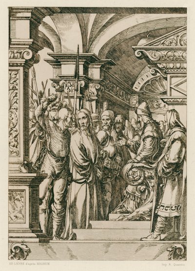 Jeesus Kristus Kaifaan edessä (kaiverrus) tekijältä Hans (after) Holbein the Younger