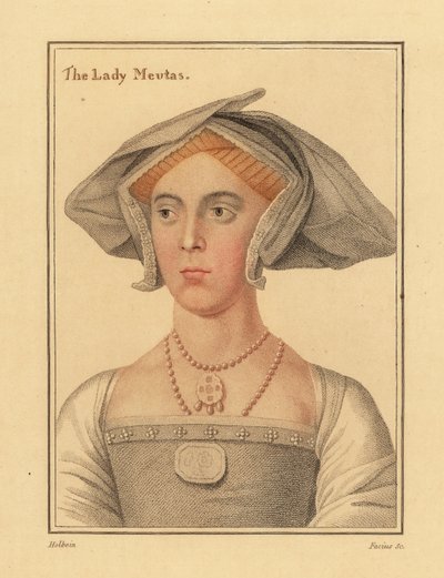 Joan, Lady Meutas, nainen odottamassa Jane Seymouria. ,1812 (kaiverrus) tekijältä Hans (after) Holbein the Younger