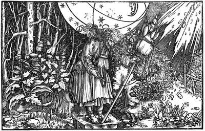 Vanha nainen (noita tai keiju) kehräämässä. tekijältä Hans (after) Holbein the Younger