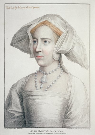 Francesco Bartolozzin (1727-1815) kaivertama Lady Maryn muotokuva kuningattaren jälkeen (1516-58) 1796 (kaiverrus) tekijältä Hans (after) Holbein the Younger