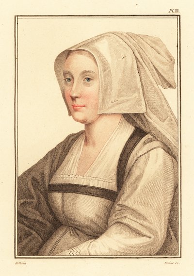 Tuntemattoman naisen muotokuva kuningas Henrik VIII:n hovista, 1812 (kaiverrus) tekijältä Hans (after) Holbein the Younger