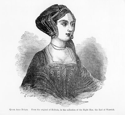 Kuningatar Anne Boleyn (1507-36) (kaiverrus) (s/w valokuva) tekijältä Hans (after) Holbein the Younger