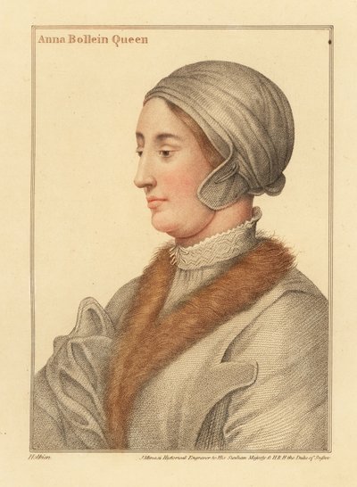 Kuningatar Anne Boleyn, kuningas Henrik VIII:n toinen vaimo tekijältä Hans (after) Holbein the Younger
