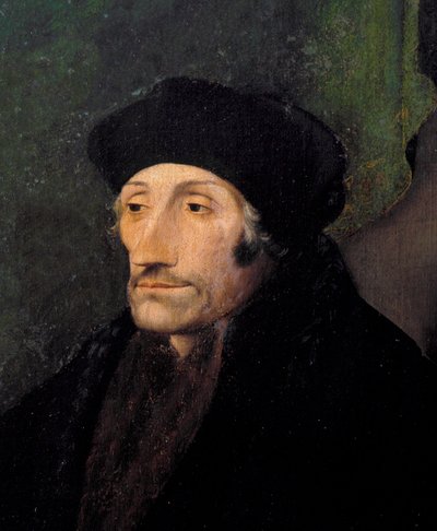 Erasmus Rotterdamilaisen, hollantilaisen humanistin muotokuva tekijältä Hans (attr. to) Holbein the Younger
