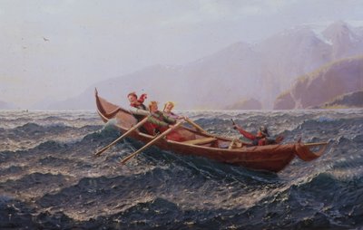 Ihmiset soutuveneessä (öljy kankaalle) tekijältä Hans Andreas Dahl