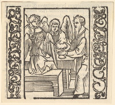 Enkelit palvelivat pöydässä, kuva Speculum Passionisista, 1507, 1507. tekijältä Hans Baldung