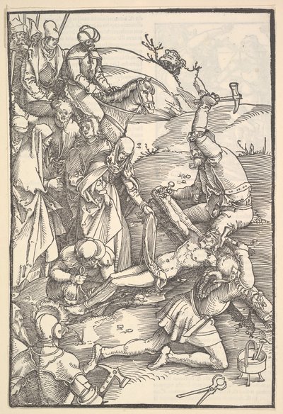 Kristus Nailed to the Cross, verso: Kristus Nailed to the Cross, teoksesta Speculum Passionis Dom..., 1507. tekijältä Hans Baldung