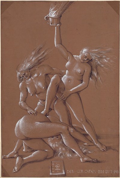 Uudenvuoden tervehdys kolmen noidan kanssa, 1514 tekijältä Hans Baldung