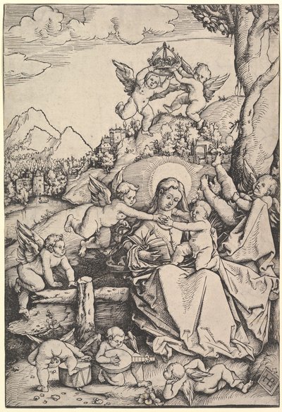 Neitsyt ja lapsi kahdeksan enkelin kanssa maisemassa, 1511. tekijältä Hans Baldung