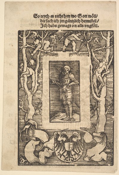 Otsikko Border with Man in Armour in Center, 1513. tekijältä Hans Baldung